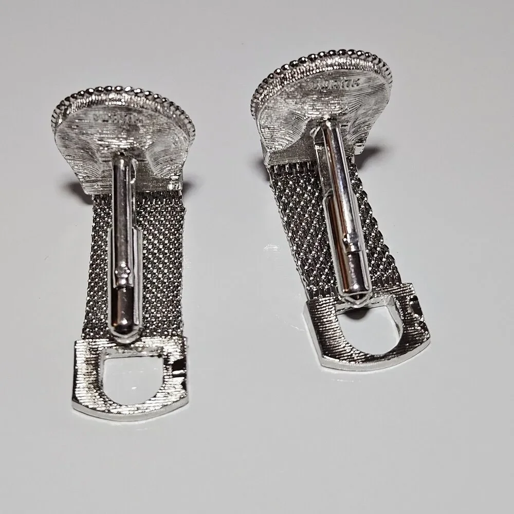 *Sale* Vintage Swank Clear Marquise Shape Rhine Wrap Mesh Silver Tone Cuff Links